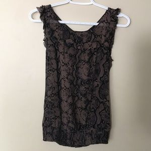Guess Ruffled Reptilian Pattern Sleeveless Blouse